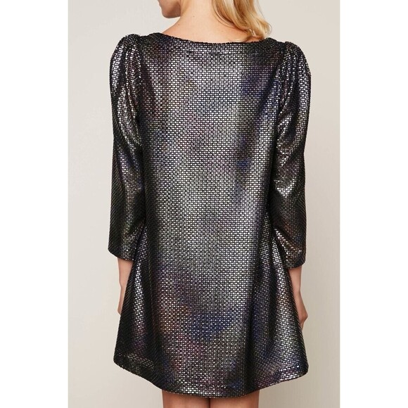 Free People Diamonds Are Forever Irridescent Metallic Puff Sleeve Mini Dress S - Picture 3 of 15